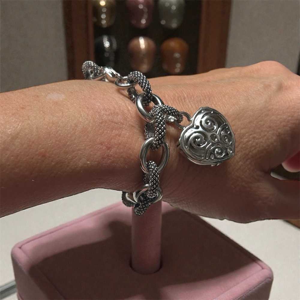 Charm Chain Link Bracelet Sterling Silver .925 - Picture 2 of 6